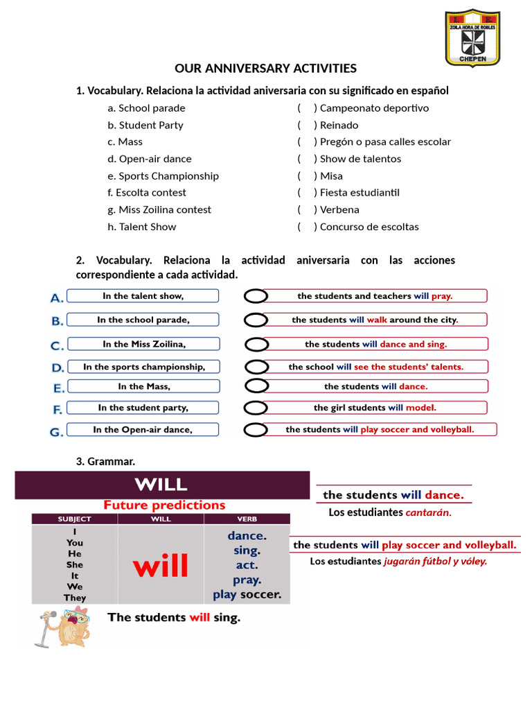 Anniversary Activities Vocabulary and Grammar | PDF