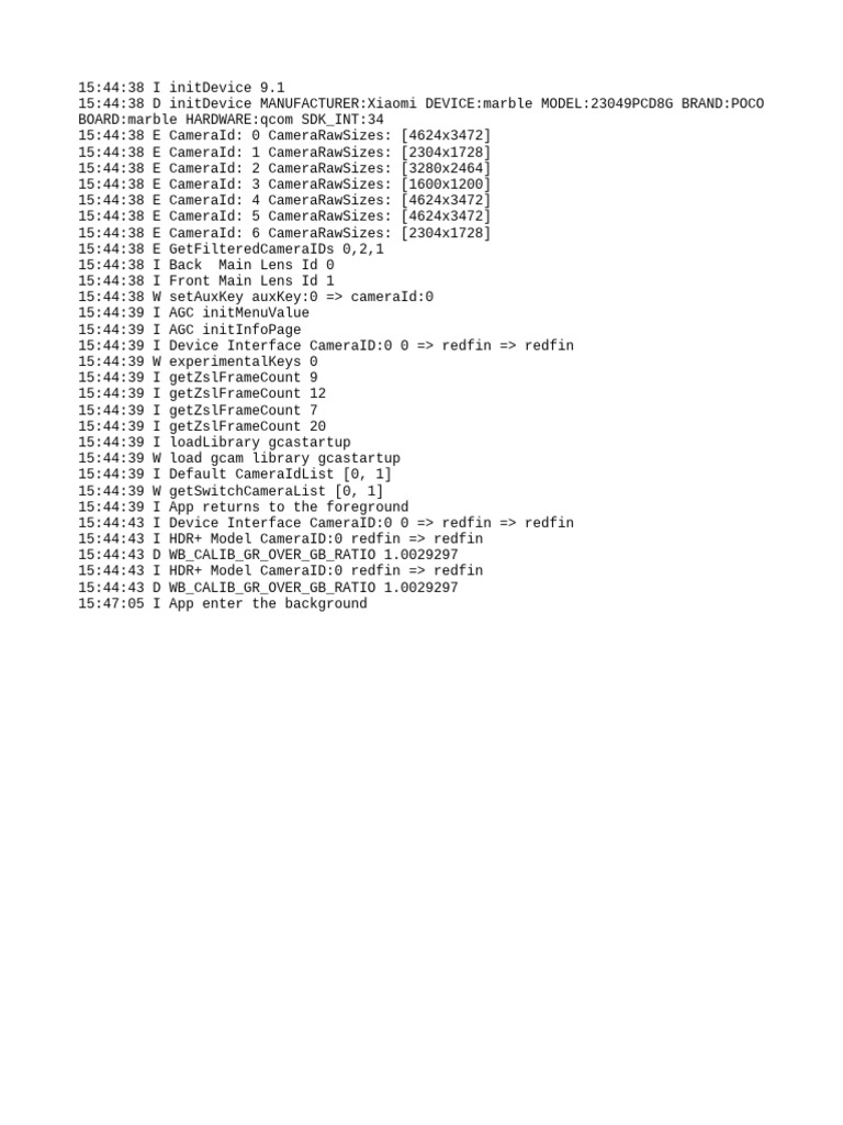 Xiaomi POCO Camera Initialization Log | PDF