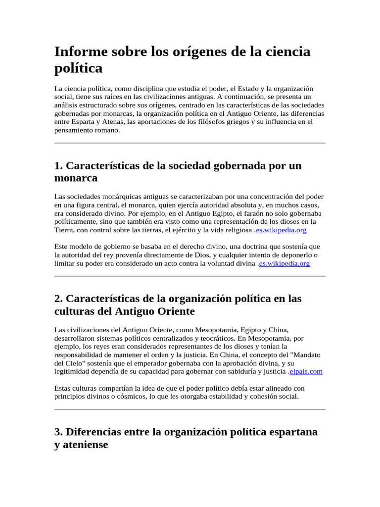Informe Sobre Los Orígenes de La Ciencia Política | PDF | Esparta ...