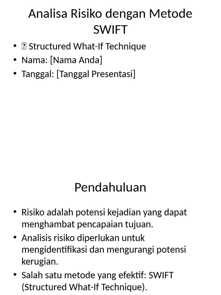 Analisis Risiko dengan Metode SWIFT | PDF