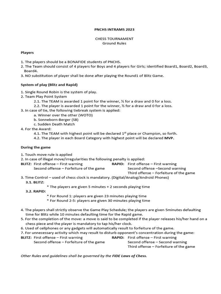 Ground Rules in Chess Intrams 2023 | PDF | Board Games | Sports