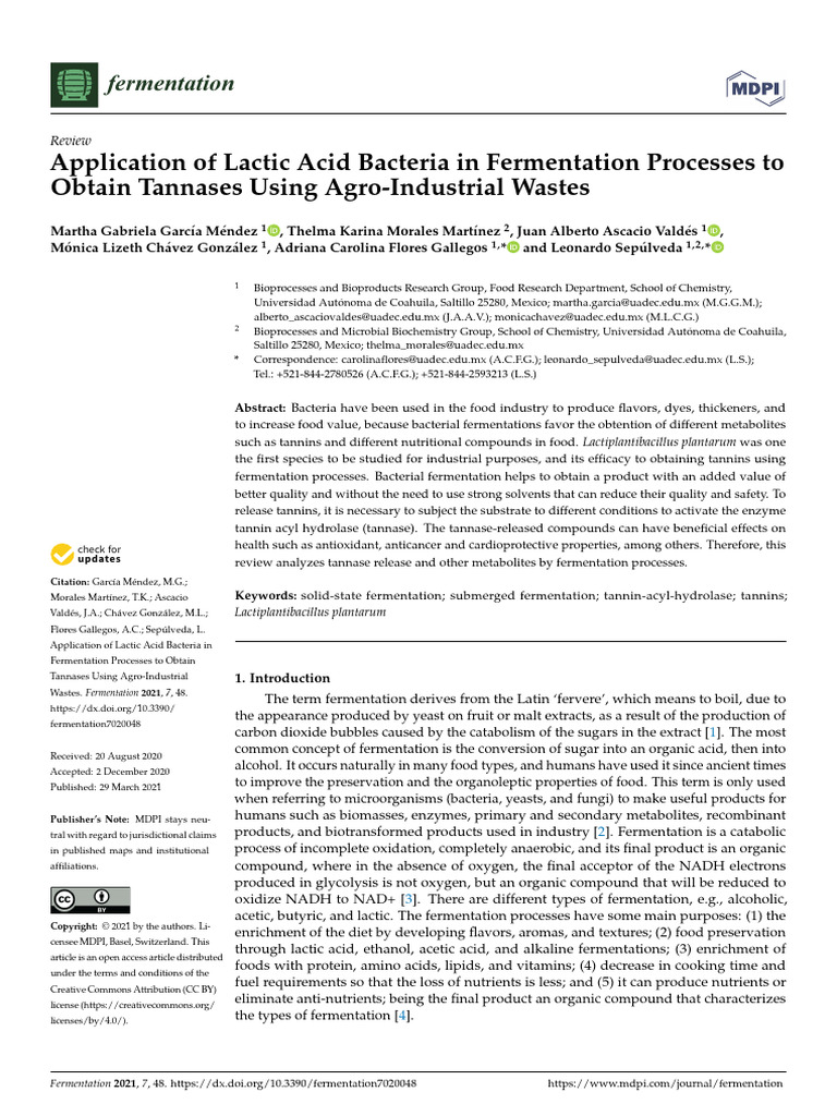 Tannase Production via Lactic Acid Fermentation | PDF | Reactive Oxygen ...