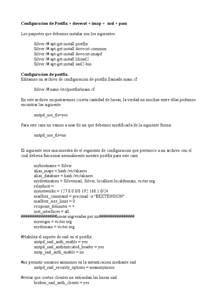 Configuración de Postfix y Dovecot IMAP | PDF | Autenticación ...