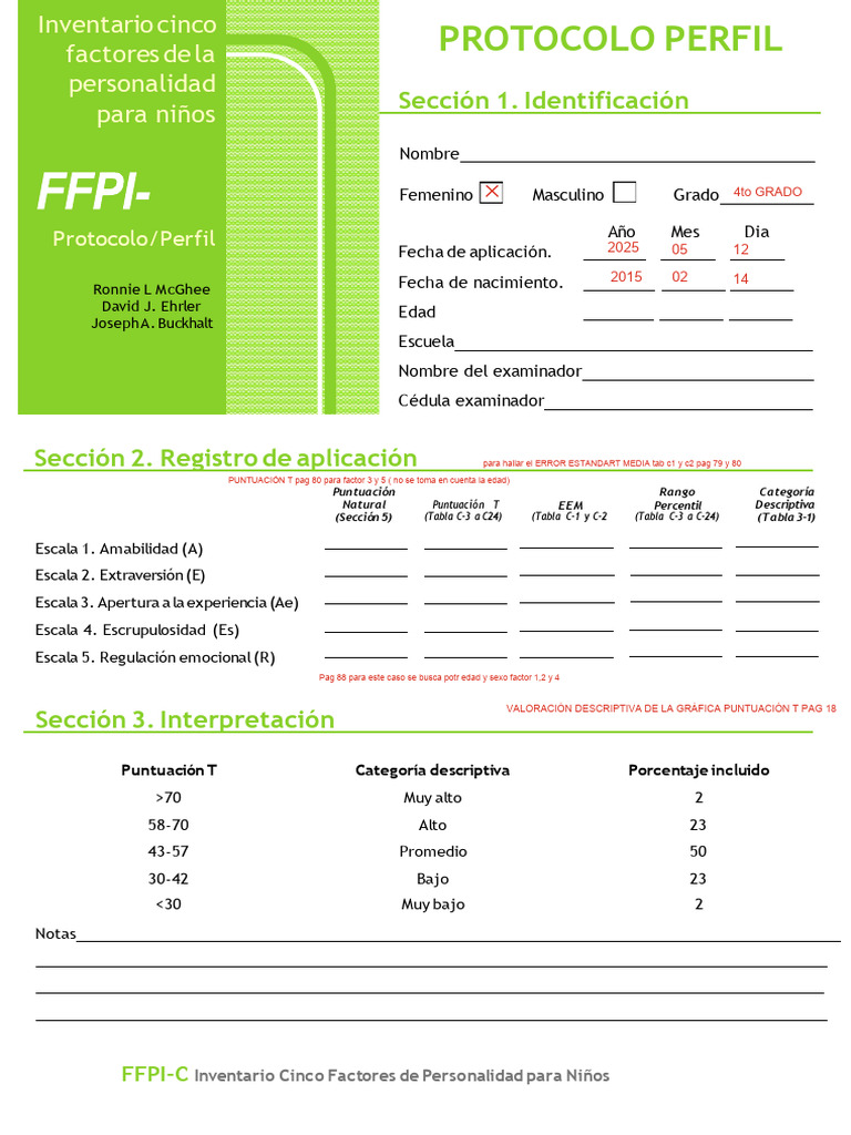 Inventario de Personalidad Infantil FFPI-C | PDF | Sicología