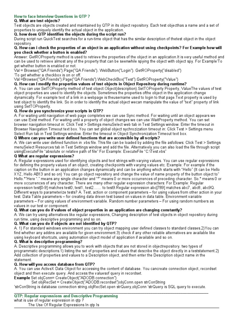 Face Questions in QTP | PDF | Computer Programming | Software