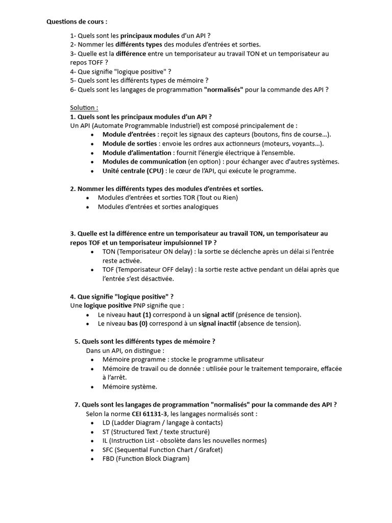 Modules et langages des API industriels | PDF | Automate programmable ...