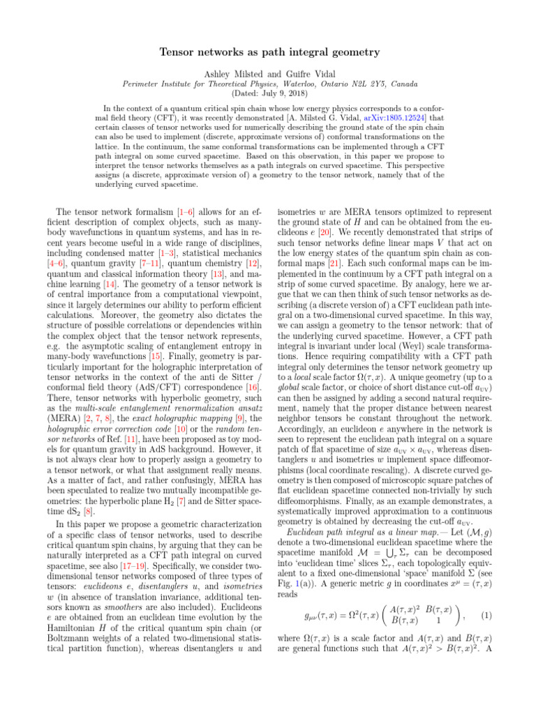 Tensor Networks as CFT Path Integrals | PDF | Euclidean Space | Tensor