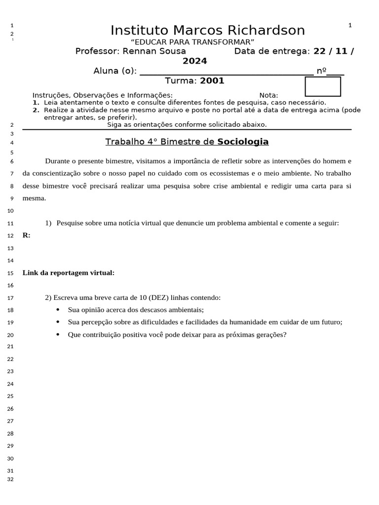 9737 - IMR SOCIO 2001 20241122 Trabalho 4 Bimestre | PDF