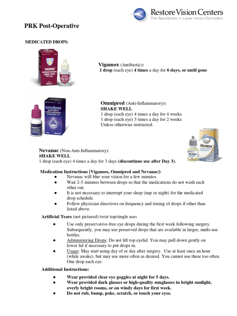Postop Instructions PRK PDF Surgery Contact Lens