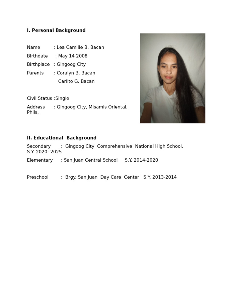 Lea Bacan's Personal and Educational Profile | PDF