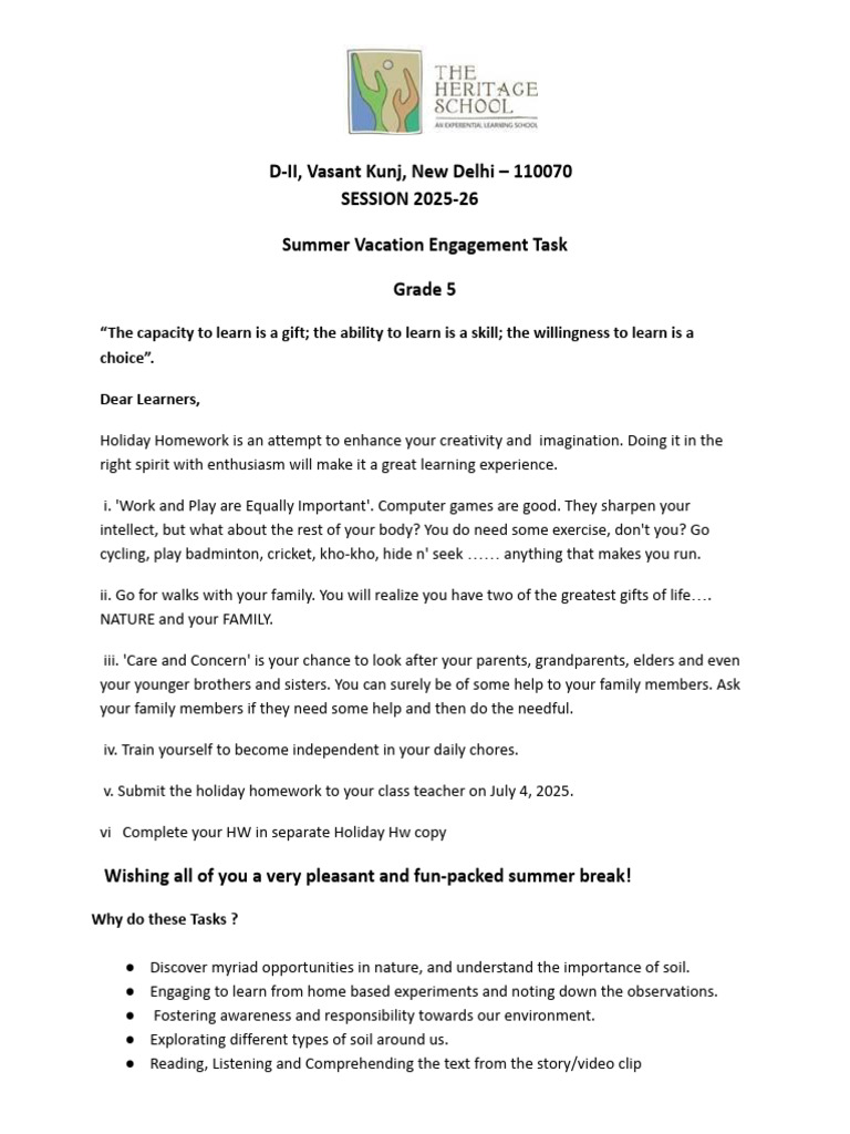 Grade V - Summer Vacation Engagement - 2025-26 | PDF | Symmetry