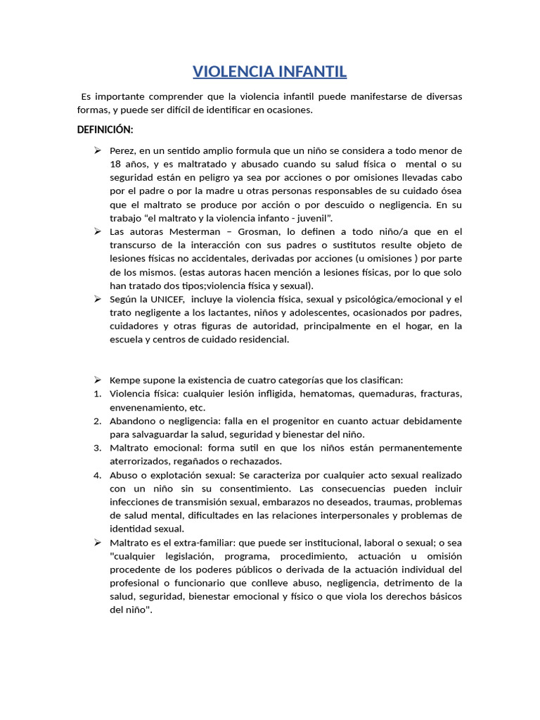 Tipos y Consecuencias de la Violencia Infantil | PDF | Abuso infantil ...