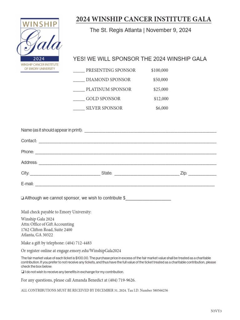 Winship Gala Sponsor Response Form | PDF
