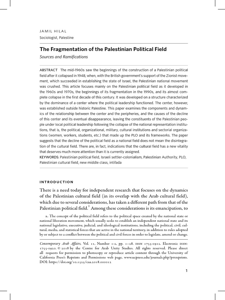 The Fragmentation of The Palestinian Pol | PDF | Palestine Liberation ...