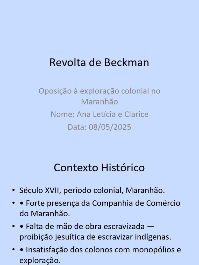 Consequências da Revolta de Beckman | PDF
