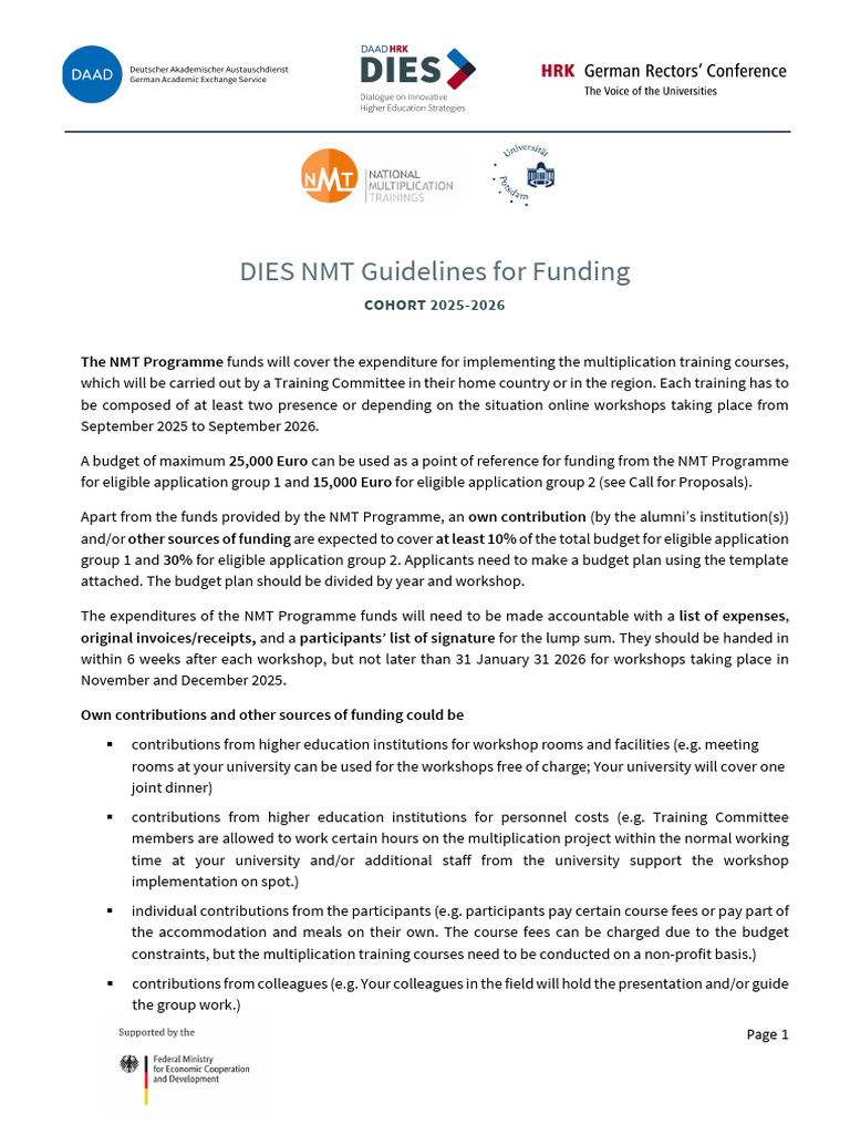 NMT Funding Guidelines 2025-2026 | PDF | Meal | Africa
