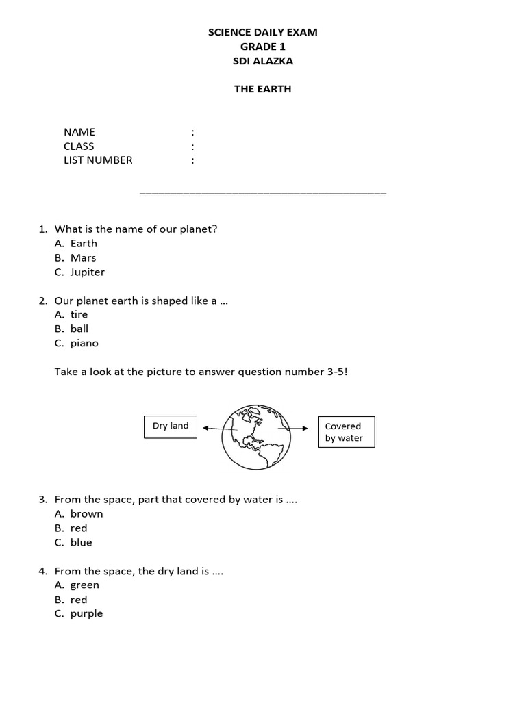 Grade 1 Earth Science Exam | PDF