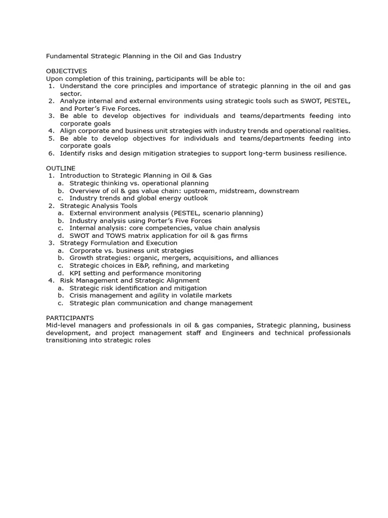 Strategic Planning in Oil & Gas Industry | PDF