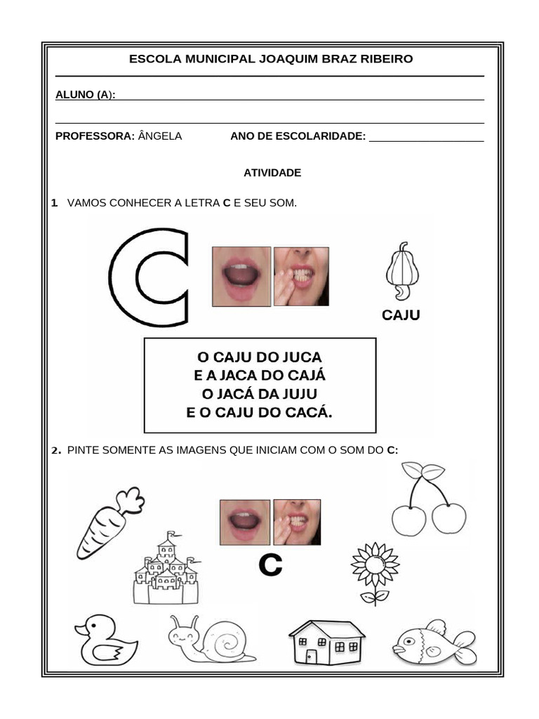 Atividade de Letras: Som da Letra C | PDF