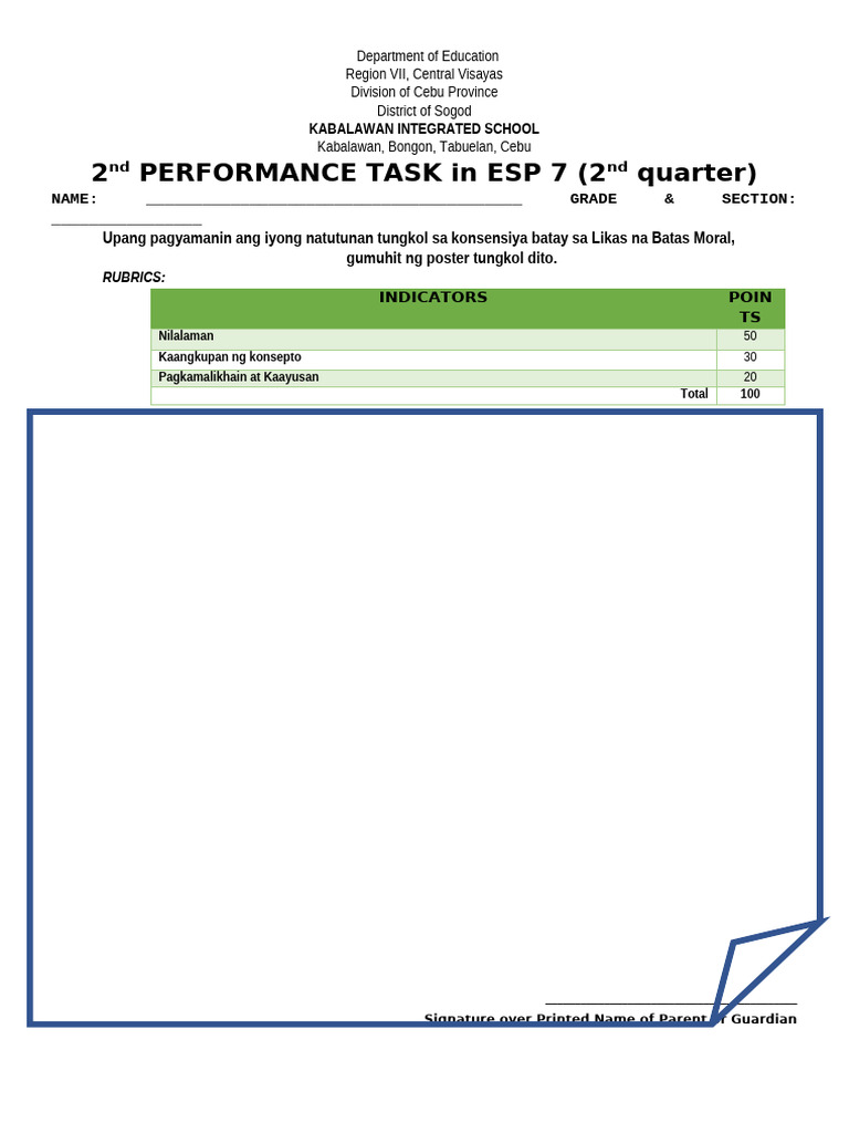 ESP 7 Performance Task Poster Guide | PDF