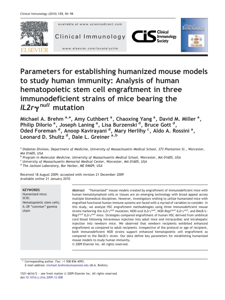Humanized Mouse Models for Immunity Study | PDF | Hematopoietic Stem ...