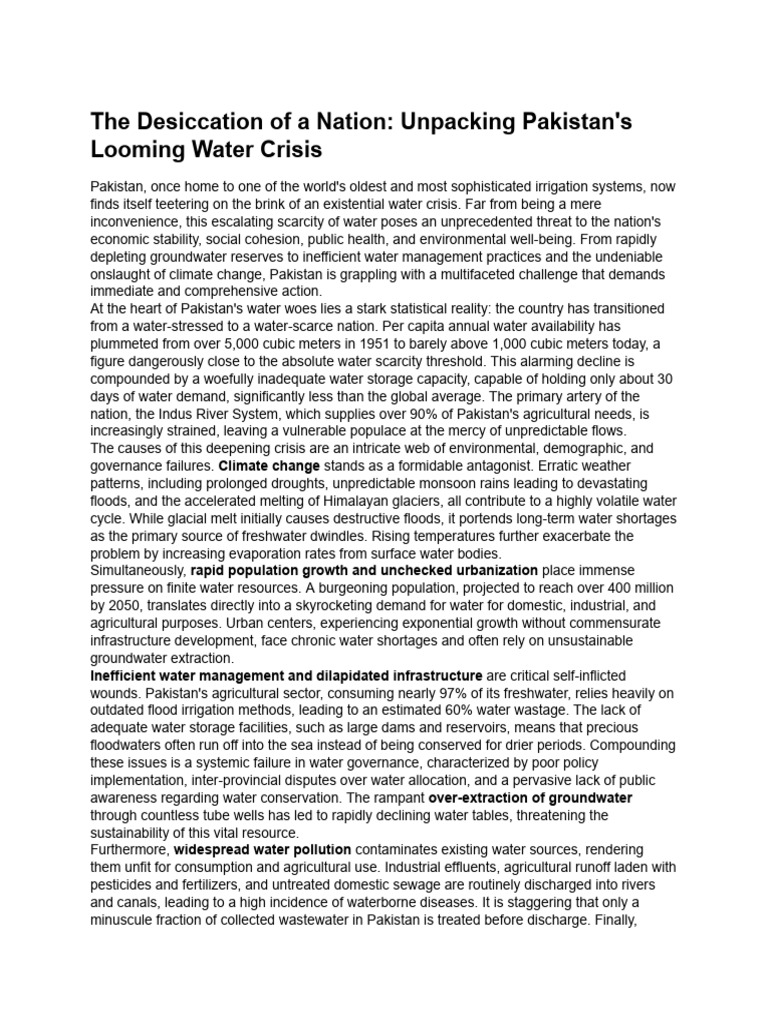 Pakistan's Looming Water Crisis | PDF | Water Scarcity | Water