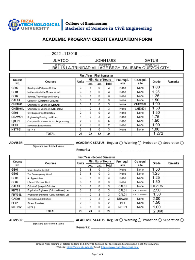 Civil Engineering Curriculum Checklist | PDF | Science