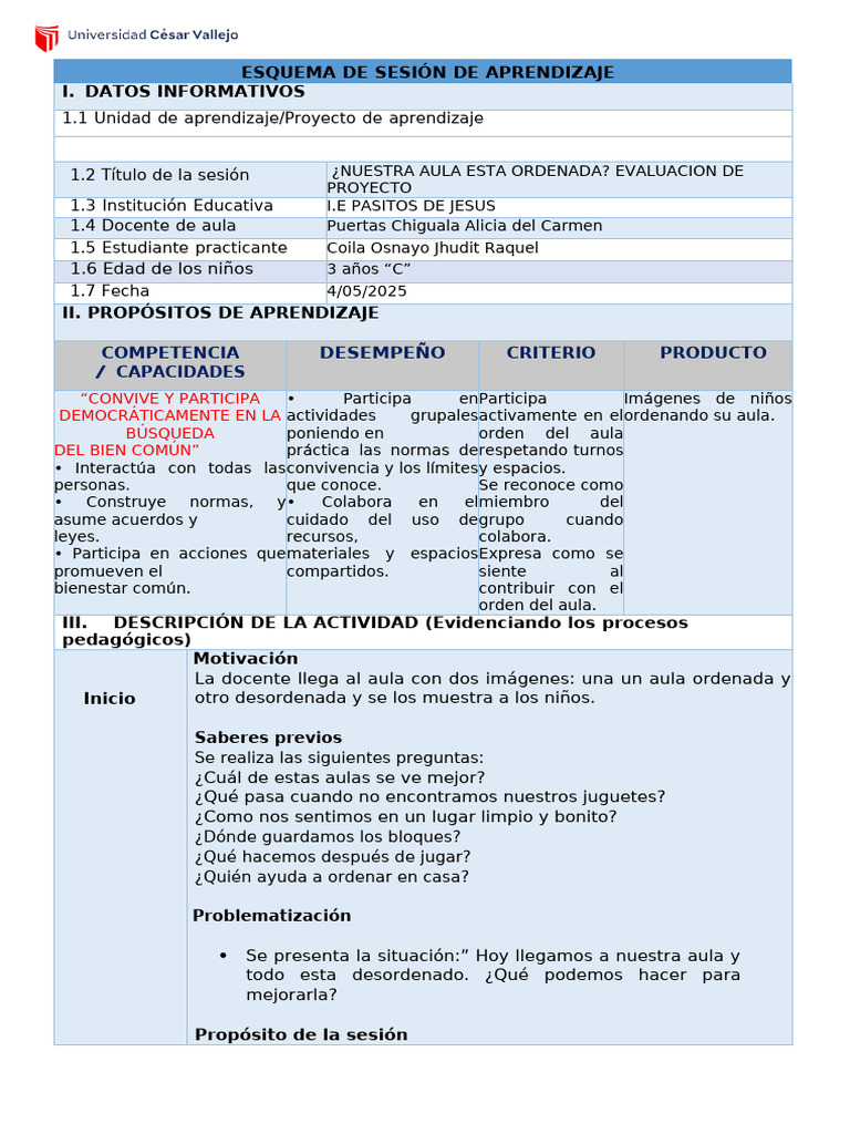 Nuestra Aula Esta Ordenada | PDF | Aprendizaje | Salón de clases
