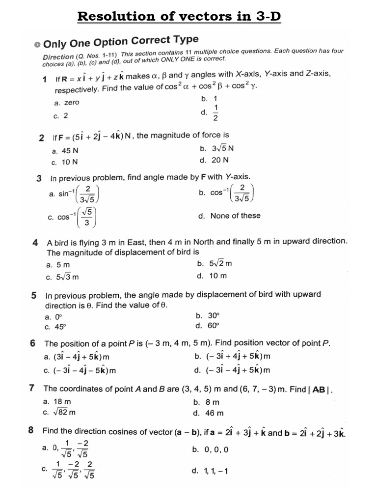 Resolution of Vectors - 3D | PDF