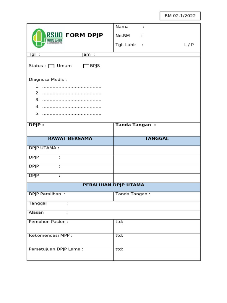 Formulir DPJP untuk Rawat Bersama | PDF