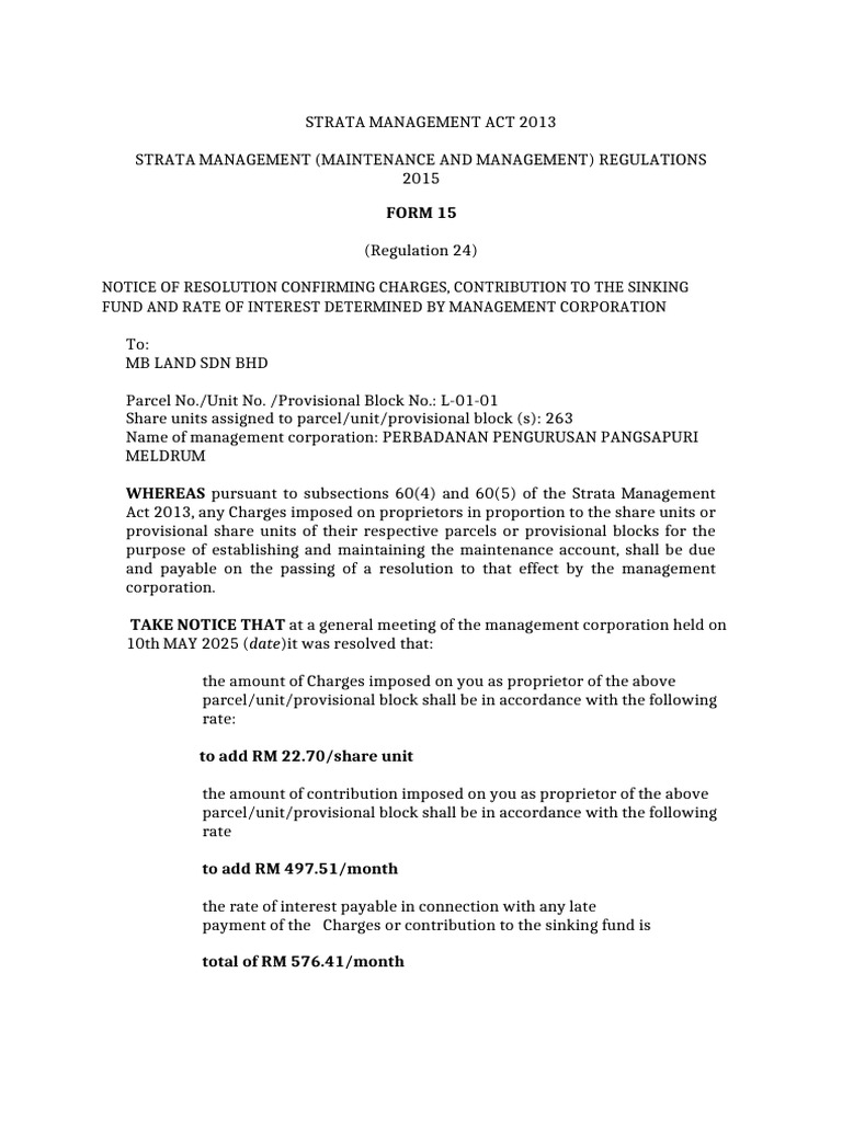 Notice of Charges Under Strata Act | PDF