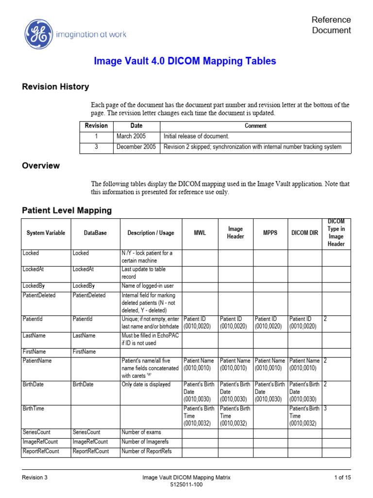 Image Vault DICOM Mapping Guide | PDF | Medical Imaging | Computing