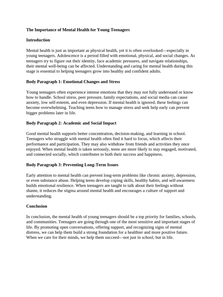 Mental Health Importance for Teens | PDF