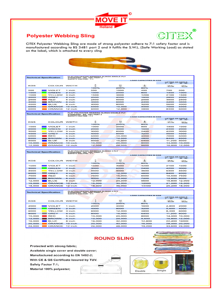 Polyester Webbing Slings Specifications | PDF | Equipment ...