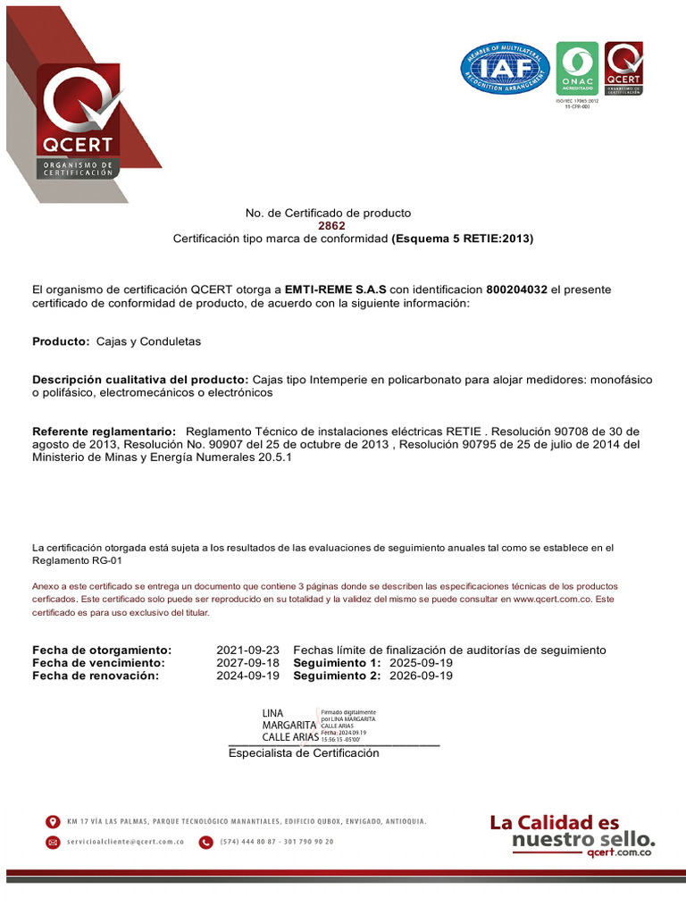 Certificación de Cajas y Conduletas EMTI-REME | PDF