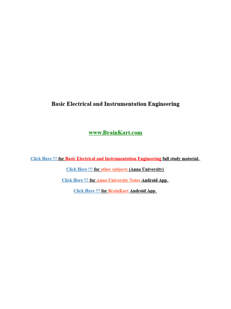Basic Electrical & Instrumentation Engineering Guide | PDF | Electric ...