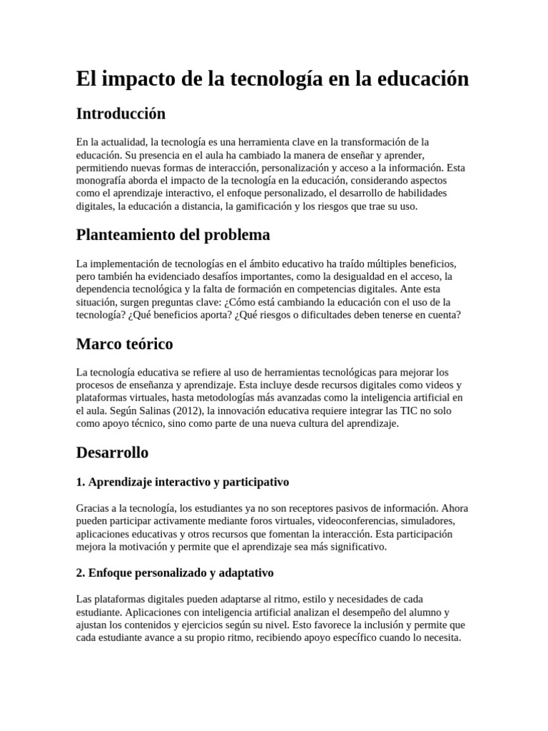 Impacto de la Tecnología en la Educación | PDF | Enseñando | Tecnologia ...