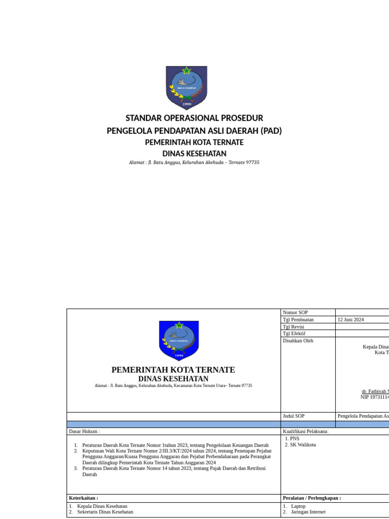 SOP Pengelolaan PAD Dinas Kesehatan | PDF