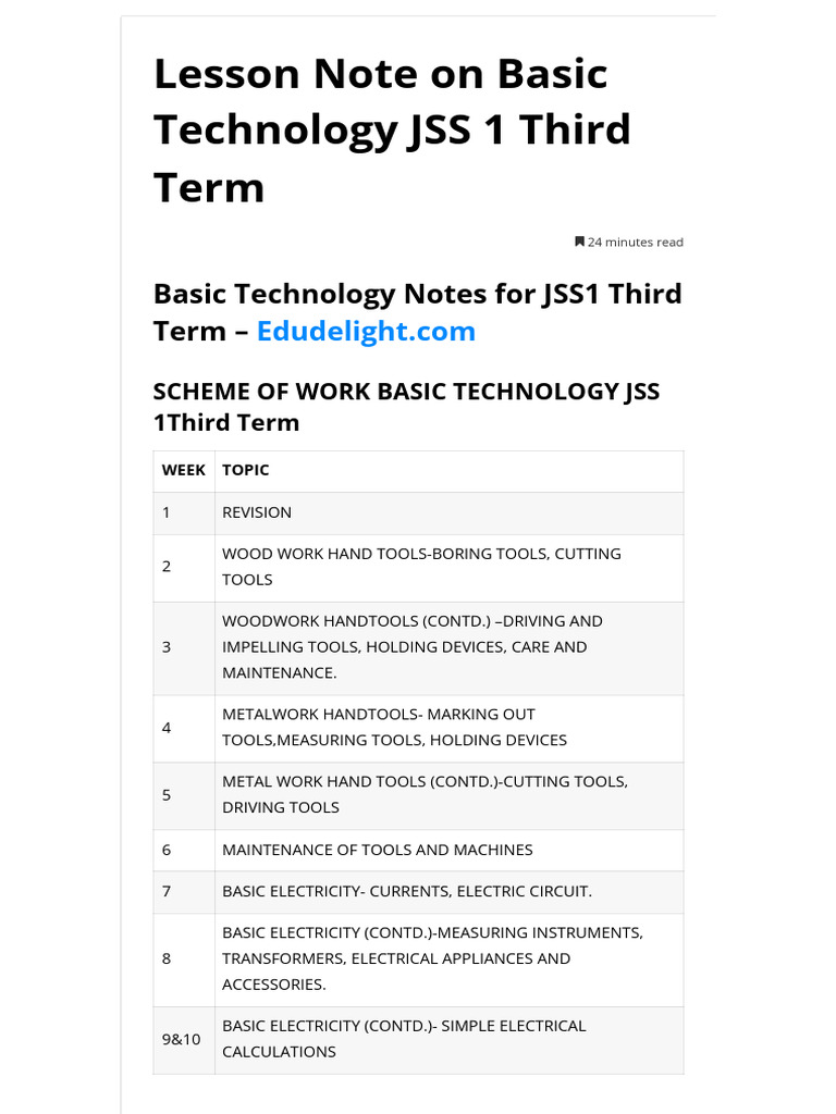 Lesson Note On Basic Technology JSS1ThirdTerm | PDF | Capacitor | Voltage