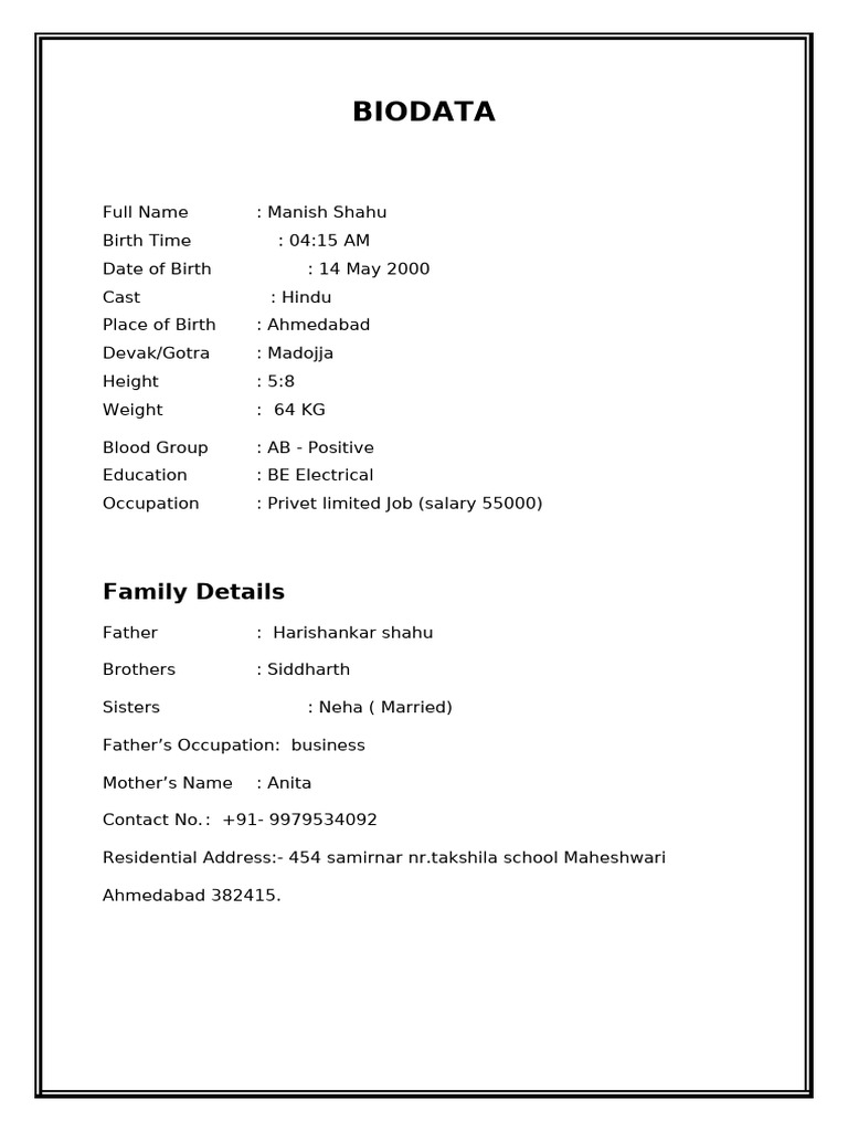 Marriage Biodata Format | PDF