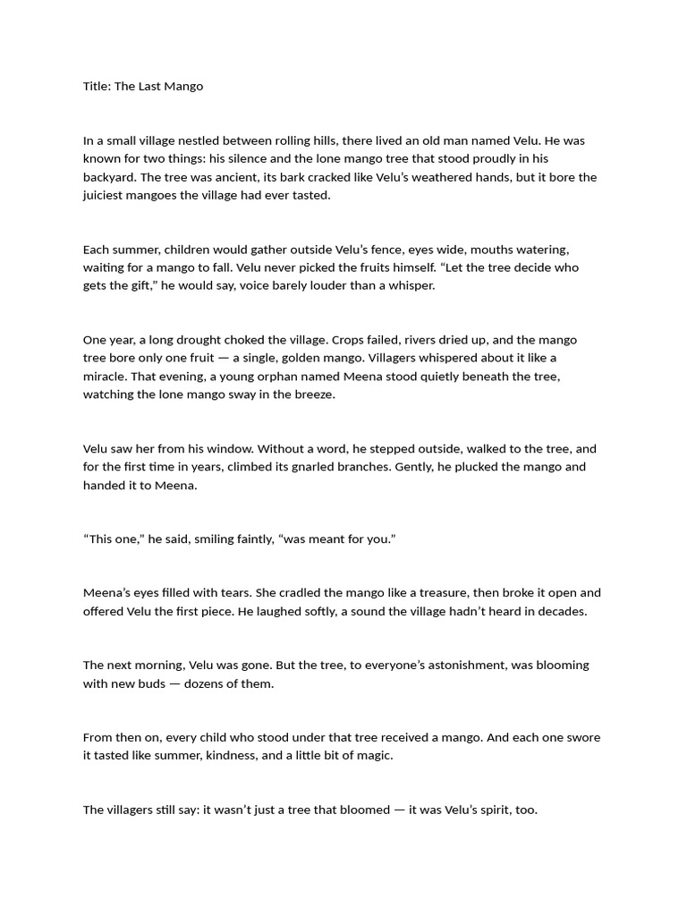 The Last Mango: A Tale of Kindness | PDF