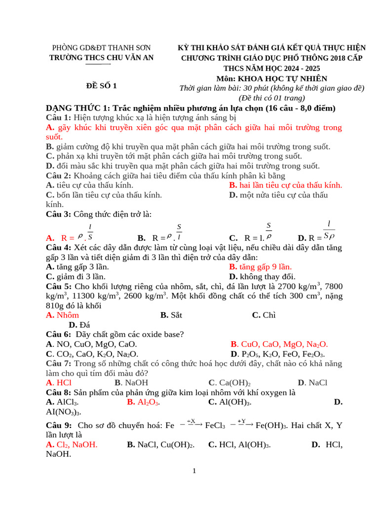 ĐỀ KHẢO SÁT KHTN 1 | PDF