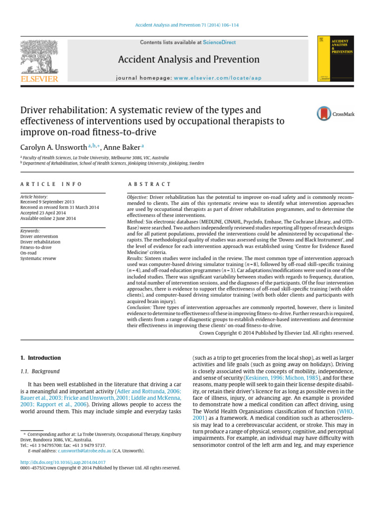 Driver Rehabilitation Interventions Review | PDF | Systematic Review ...