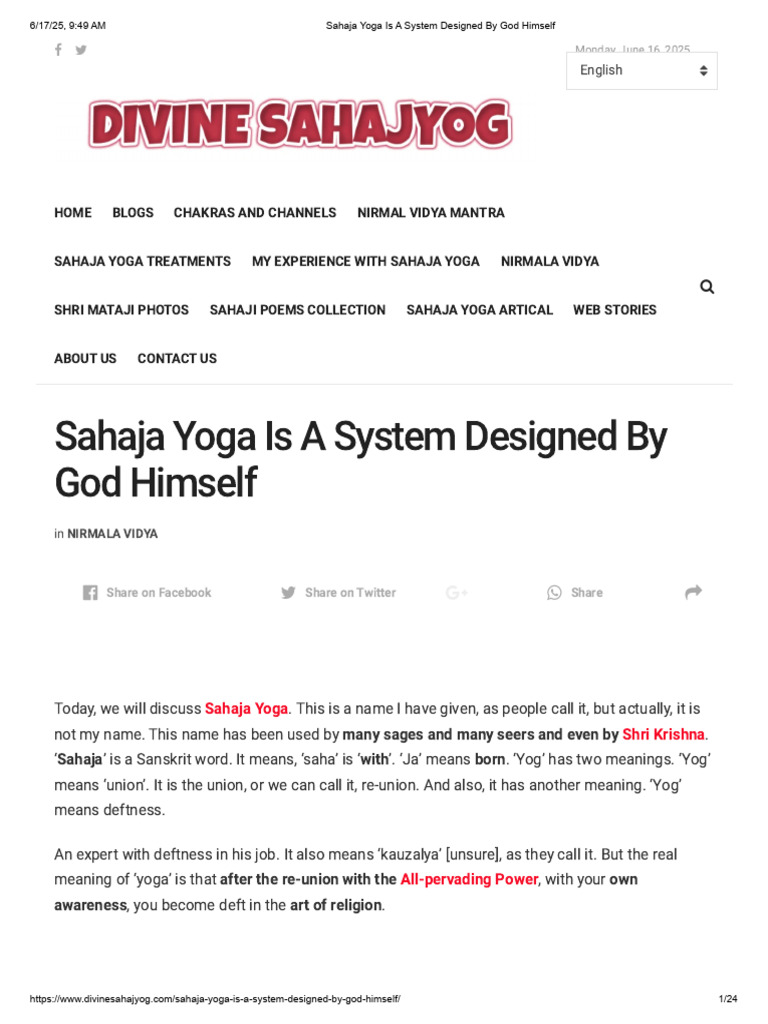 Sahaja Yoga Is A System Designed by God Himself | PDF | Yoga | Bhakti
