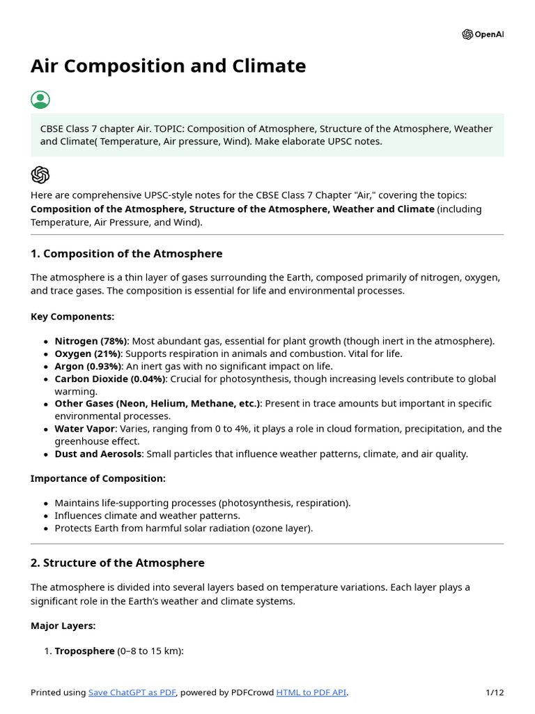 Atmosphere: Composition and Climate Insights | PDF | Atmosphere Of ...