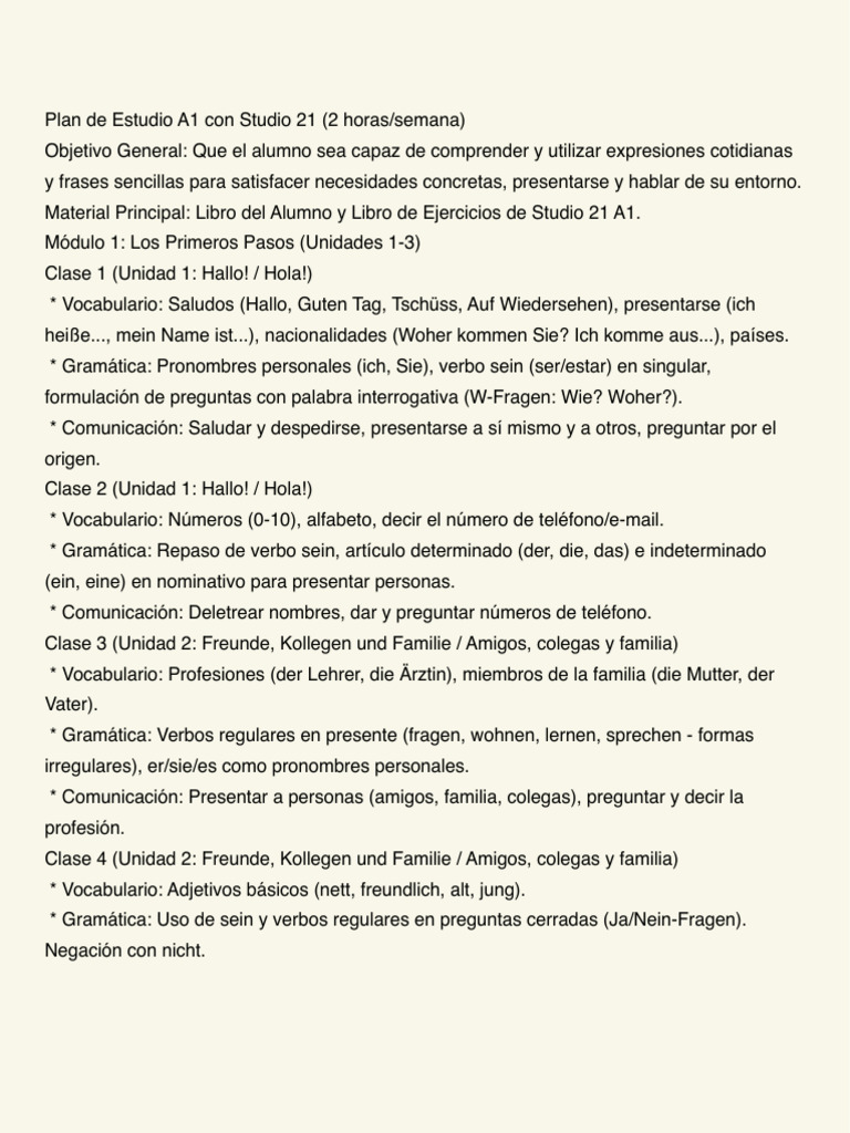 Plan de Estudio A1: Studio 21 | PDF | Comunicación | Tipología Lingüística