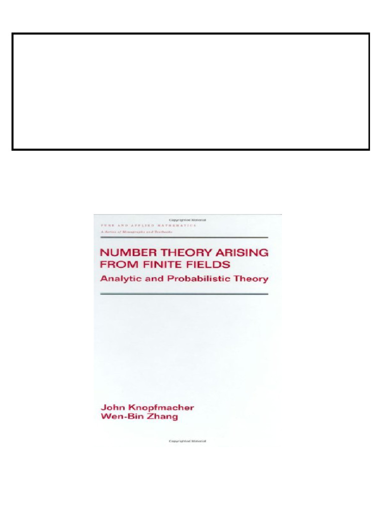 Number Theory Arising From Finite Fields Analytic And Probabilistic Theory 1st Edition John