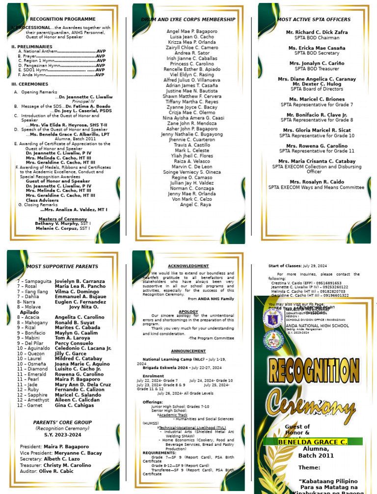 Recognition Program 2023 Back To Back Page Final | PDF