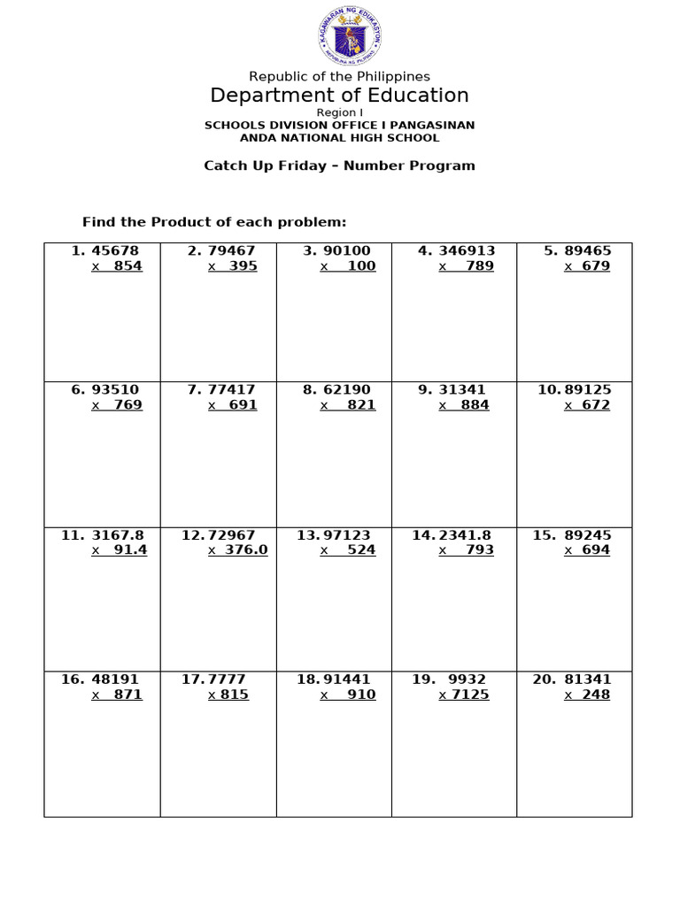 Material 1 - Multiplication | PDF