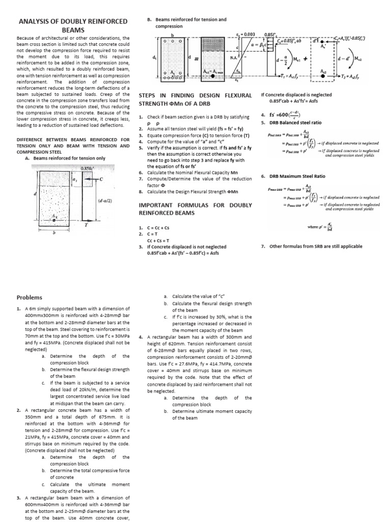 V. Analysis of Doubly Reinforced Beams | PDF | Beam (Structure) | Concrete